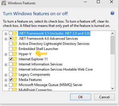Turn Windows features on or off